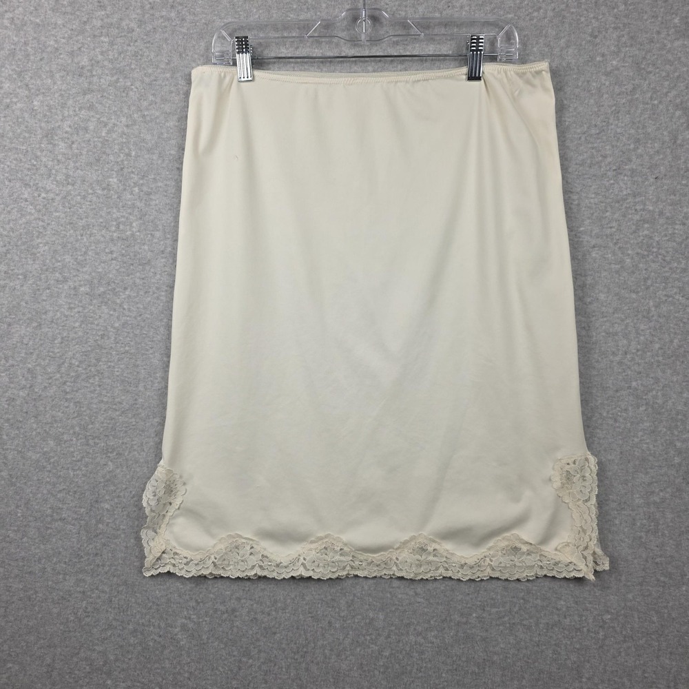 Half Slip Skirt‎ Womens Large White Lace Trim Lingerie Underskirt Stretch